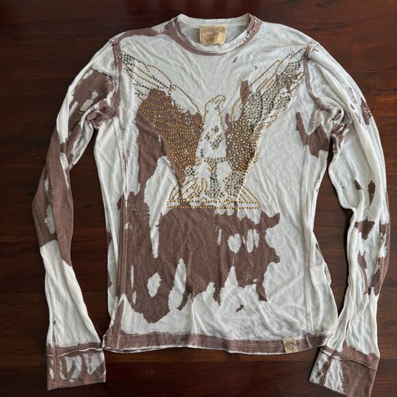 Division E Y2K shirt studded tie dye mens shirt long sleeve size M see thru - Picture 1 of 7